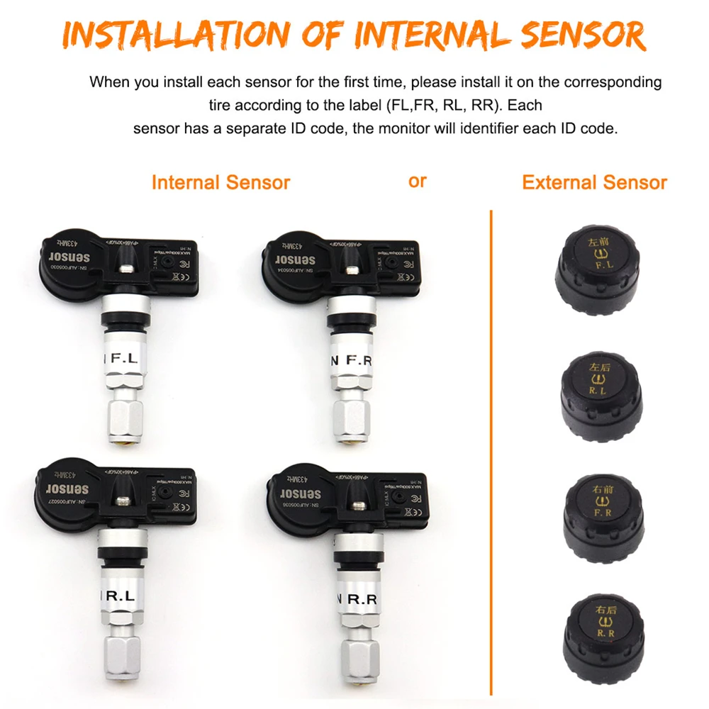 Система контроля давления в шинах TPMS беспроводная система с 4 внешними датчиками
