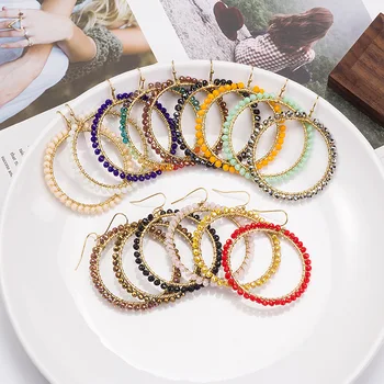 Bohemian Fashion Colored Round Glass Bead Ethnic Handmade Circle Drop Earring For Women Bijoux Party Accessories