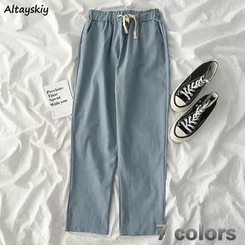 

Pants Women Solid Elastic Waist Various Colors Pockets Loose Straight Casual Korean Chic New Ulzzang Streetwear Womens All-match