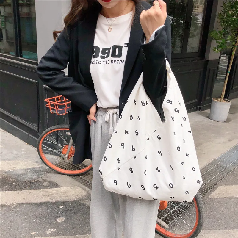 

Simple Women Canvas Vest Handbags Digital Printing Eco Reusable Ladies Shopping Bag Large Capacity Girls Casual Tote for Travel