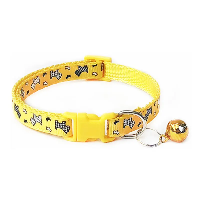 1Pc Cat Dog Collar with Bell Cartoon Print Rainbow Neck Strap Kitten Puppy Pet Collar Nylon Adjustable Safe Buckle Pet Supplies