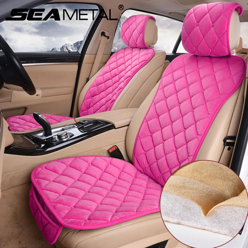 2 Pcs Front Black Sheepskin Fur Seat Cover Cushion + Steering Wheel Cover  Set Super Warm Universal Car Seat Cover - AliExpress