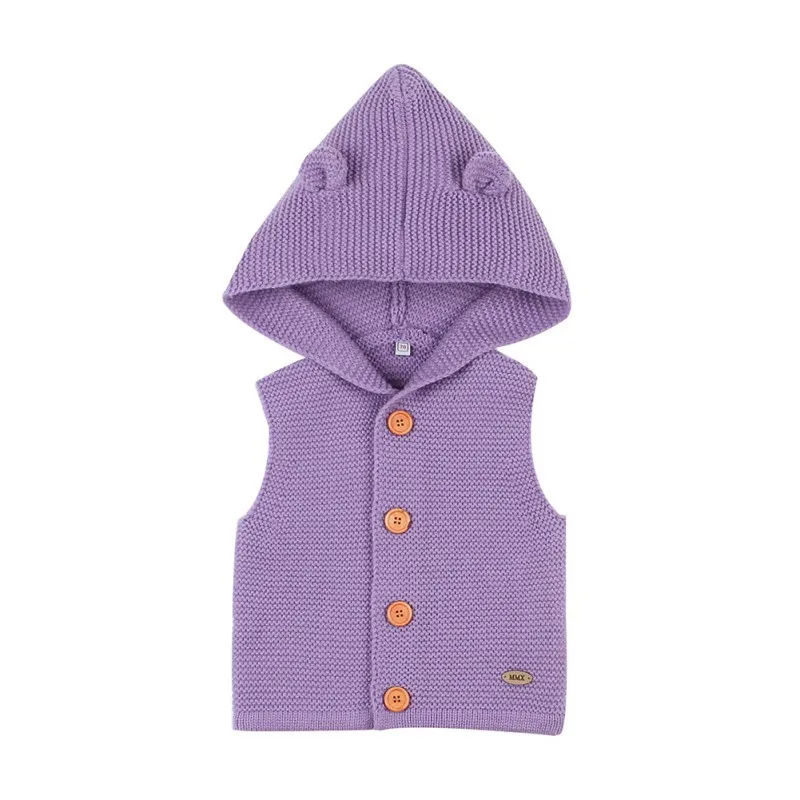 Осенний детский однотонный жилет с капюшоном и принтом для маленьких девочек и мальчиков 0-24 месяцев, свитер, топы без рукавов, пальто, верхняя одежда - Цвет: G