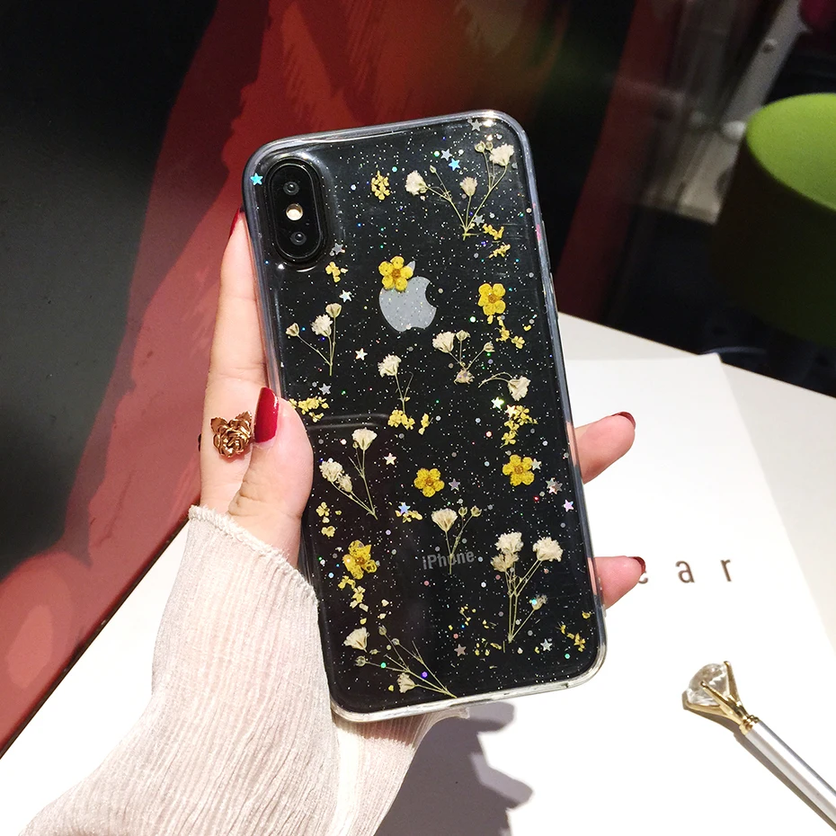 Чехол для iphone XR XS Max, Qianliyao, настоящие цветы, сушеные цветы, прозрачный мягкий чехол из ТПУ для iphone X, 6, 6 S, 7, 8 plus, телефон Cas