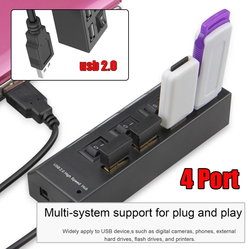 1*4-Порты и разъёмы сплиттер с переключатель USB 2,0 сплиттер адаптер розетка 35*25*105 мм для ноутбука Тетрадь