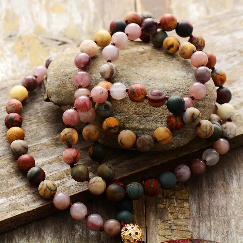 Luxury Natural Stones Jaspers Gold Charm Pendant Necklace Women Trendy Chic Ethnic Meditation Necklace Jewelry Wholesale - Image 3