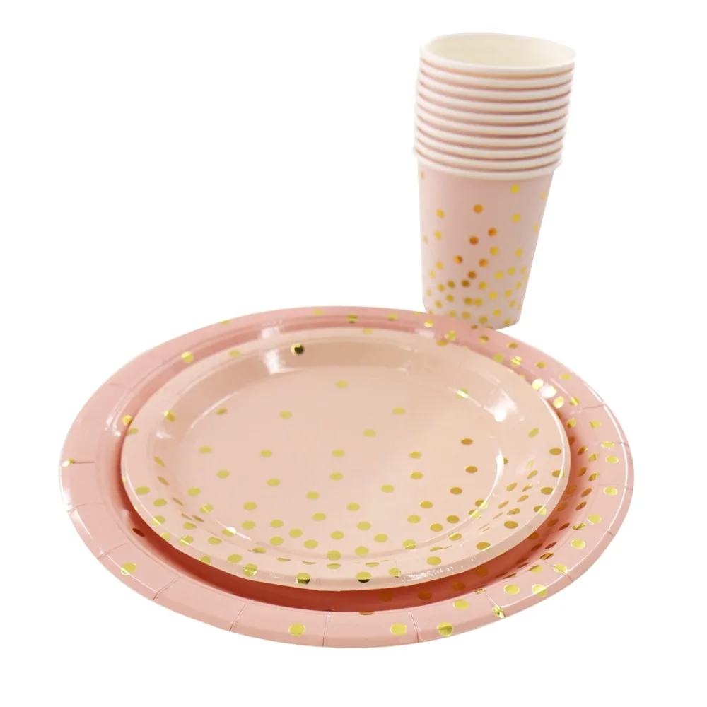 День рождения Свадебная вечеринка Декор; Цвет: розовый, золотистый; горячего тиснения Бумага полоса бумажный стаканчик, тарелка с флагами шарами для детей Baby Shower мальчик девочка подарок