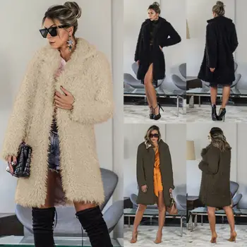 

US Women Winter Fuzzy Fluffy Coat Fleece Fur Jacket Outerwear Hoody Sweater Long