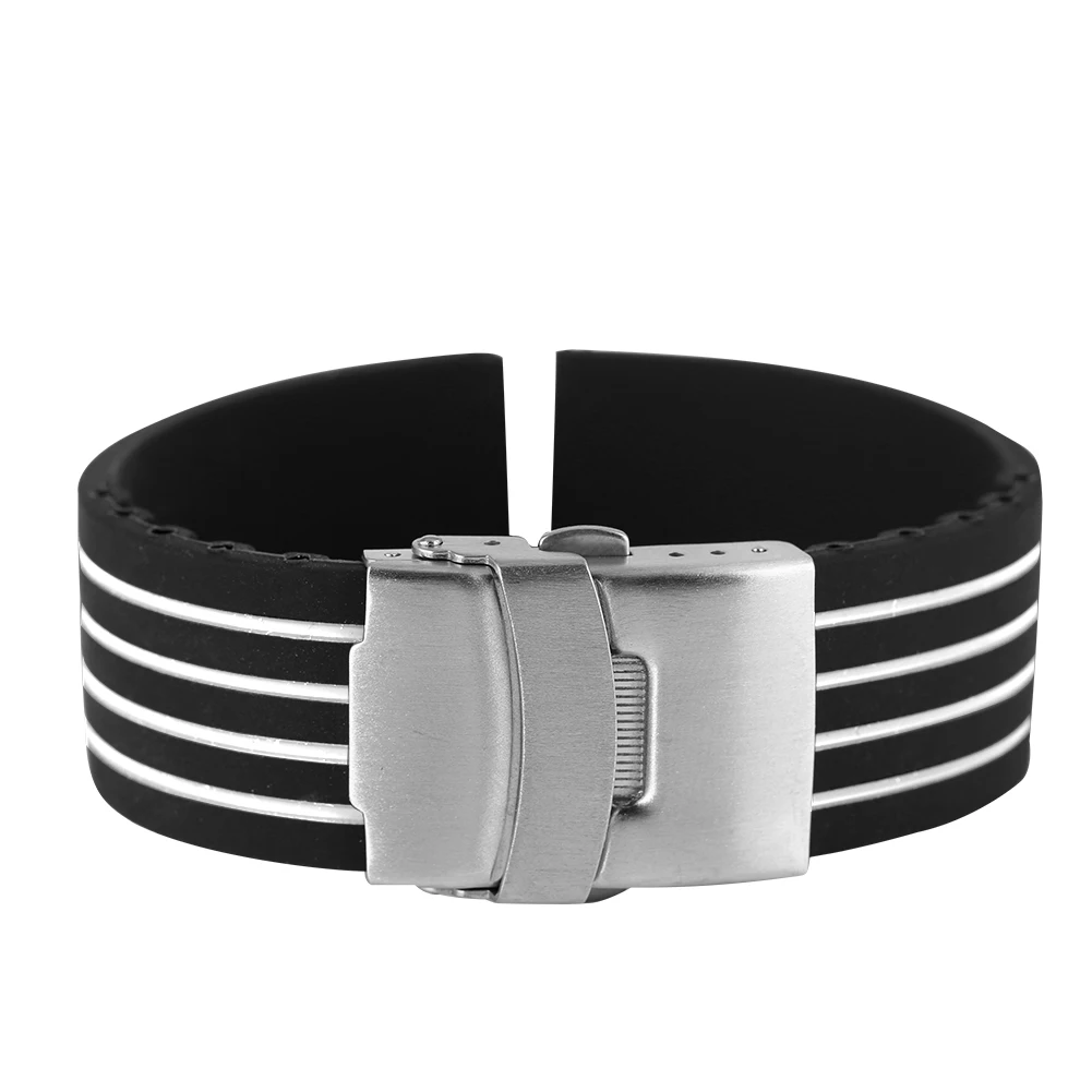 

22MM 18MM 24MM 20MM In Watchbands Silicone Watch Strap Concise White Stripe Bracelet Durable Waterproof Wristwatch Band correa