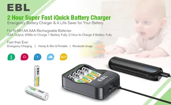 

EBL AA AAA Battery Charger Combo 2 Hours Ni-MH Battery Charger iQuick Tech USB-Input with Rechargeable AAA 2*Batteries 1100mAh A