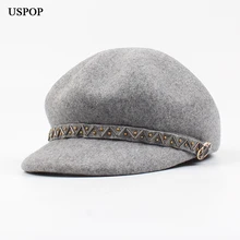 USPOP, новинка, женские шапки newsboy, толстые зимние шерстяные шапки, женские шапки с бусинами, шерстяные кепки newsboy, британская восьмиугольная шапка, кепки с козырьком