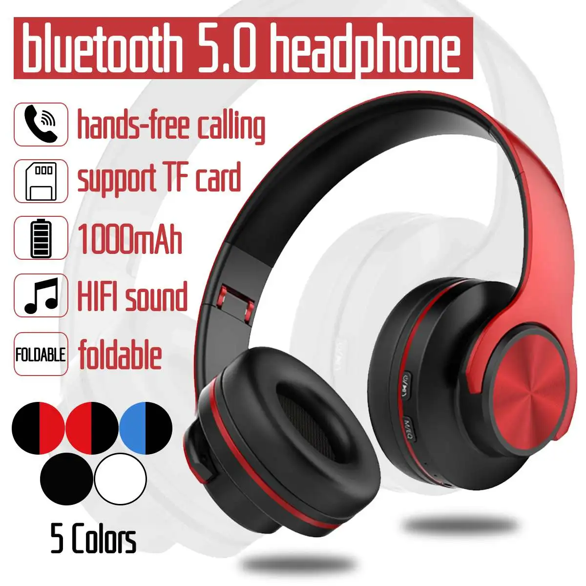 Wireless Gaming Headset Foldable bluetooth 5 0 Headphone Handsfree Support TF Card FM RadioCall Headphones Sporting Earphones