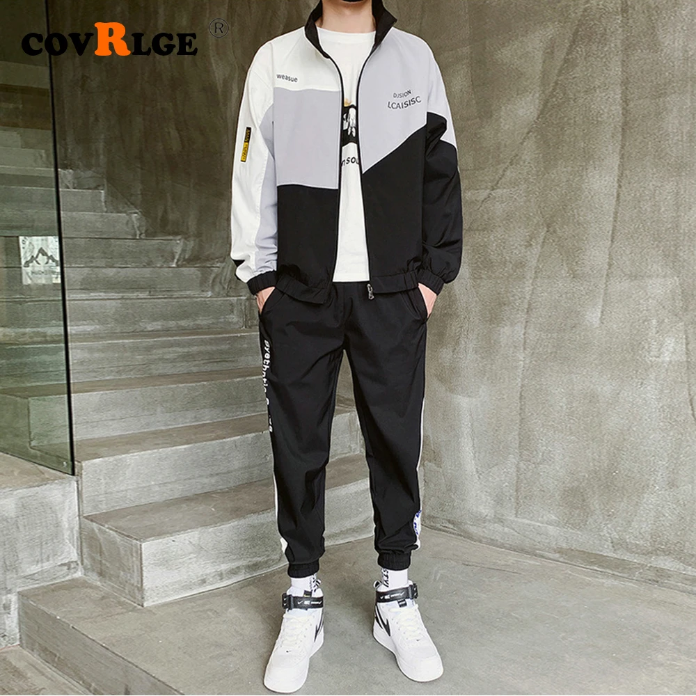 Covrlge Men's Sportswear 2pcs Spring Autumn Men Jacket Casual Mens Streetwear Brand Tracksuit Coat+Pants Men Sets MSX014