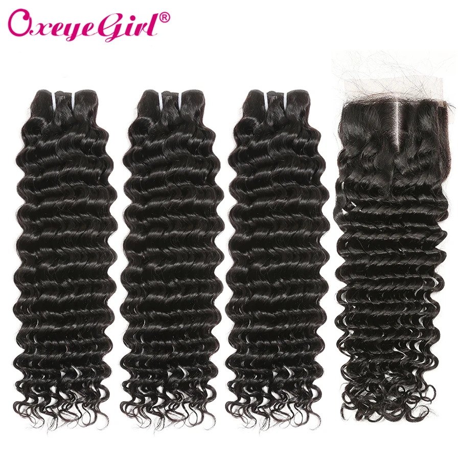 

Deep Wave Bundles With Closure Malaysian Hair Bundles With Closure Human Hair Extensions Non Remy Hair Oxeyegirl