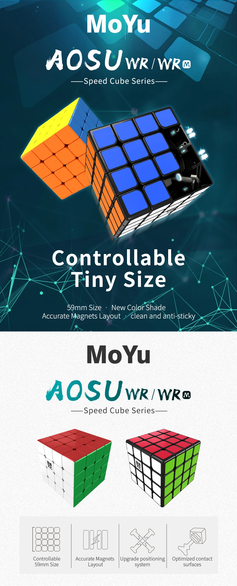 Moyu Aosu WRM 4x4x4 SpeedCube Магнитный 59 мм GTS AOSU WRM SpeedCube Интеллектуальный Магический кубик игрушки для детей AOSU WR M