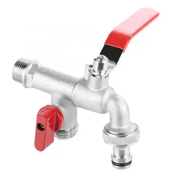 

90 Degree Double Valve Water Tap Brass Faucet Home Outdoor Garden Tool
