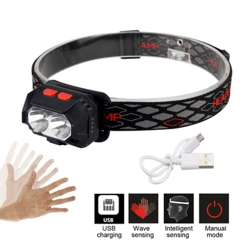

Red&White LED Headlamp Motion Sensor USB Rechargeable Rotation Light Hunting Head Flashlight XML-T6 L2 Headlight Hiking Camping