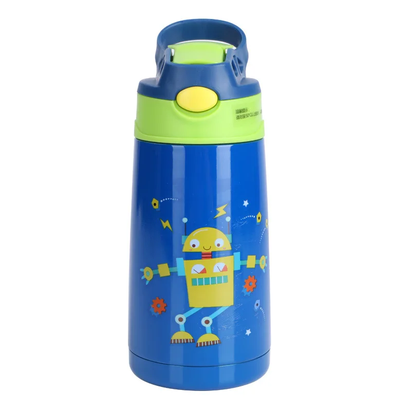 dark blue Новые детские вещи 360 мл вакуумные фляги для КИТА, бутылки для воды с соломинкой, сумка с ручками, детский чайник с динозавром, термосы из нержавеющей стали - Цвет: dark blue