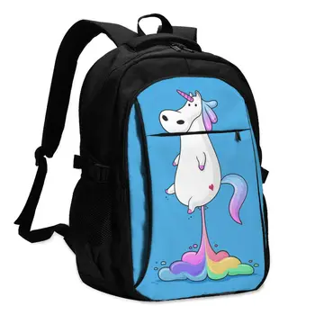 

Hot USB Charging Laptop Women's Backpack For Teenage Students Girls School Backpack Fat Unicorn Farting Rainbow Travel Bagpack
