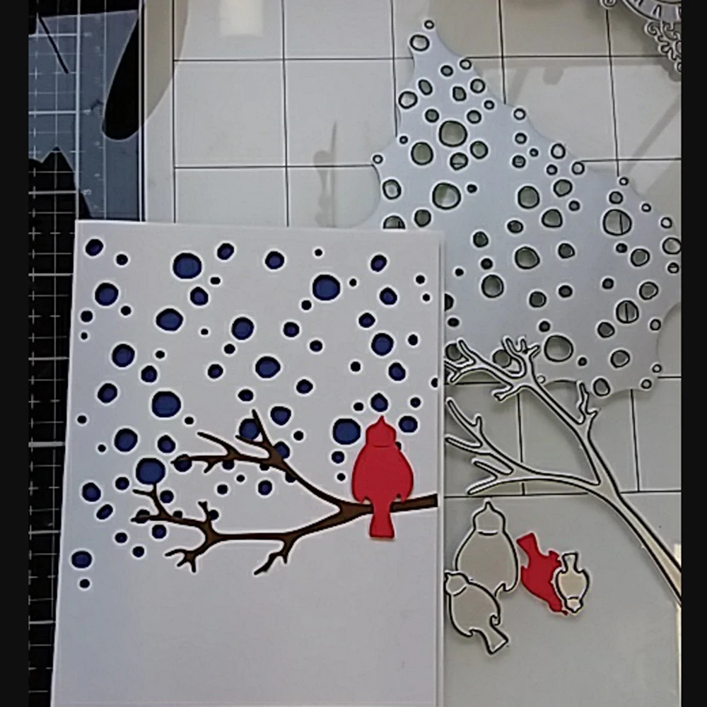 Chegada Nova Neve Aves Ramo De Corte Dados 3D Scrapbooking Carbono Afiada Artesanato Morrer Carro De Conite Foto Decorati