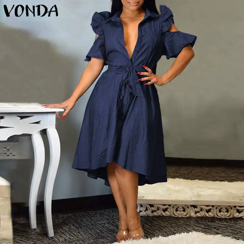 

Maternity Dress VONDA Spring Summer Solid Half Sleeve Dresses Casual Loose V Neck Knee-Length Sundress Vintage Pregnancy Vestido