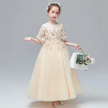 Элегантное Пышное Платье принцессы цвета шампанского на день рождения и вечеринку для маленьких детей, детские костюмы на выпускной для подростков