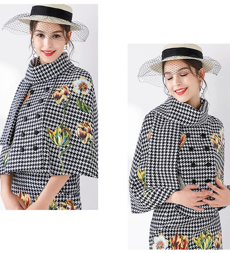 Delocah/Модные осенние комплекты для подиума женские двубортные топы с рукавами «летучая мышь» и винтажная клетчатая юбка с принтом комплект из двух предметов