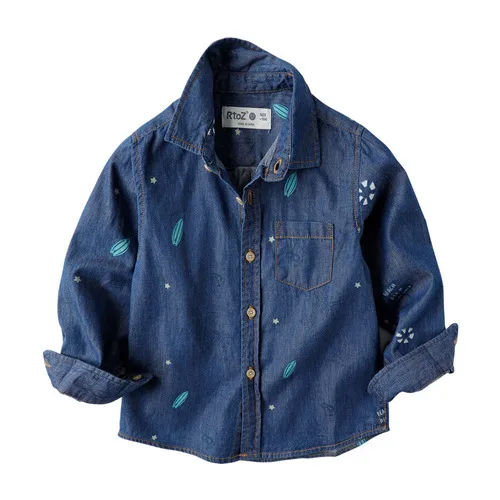 Dark Blue Модная Джинсовая рубашка для мальчиков Новинка года; детская одежда; сезон весна-осень детская хлопковая рубашка с длинными рукавами детская одежда - Цвет: Dark Blue