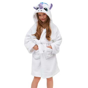 

Unicorn Hat Bathrobes for Girls Pajamas Autumn Winter Rainbow Hooded Towel Ropes Warm Sleepwear for Children Girl Nightgown