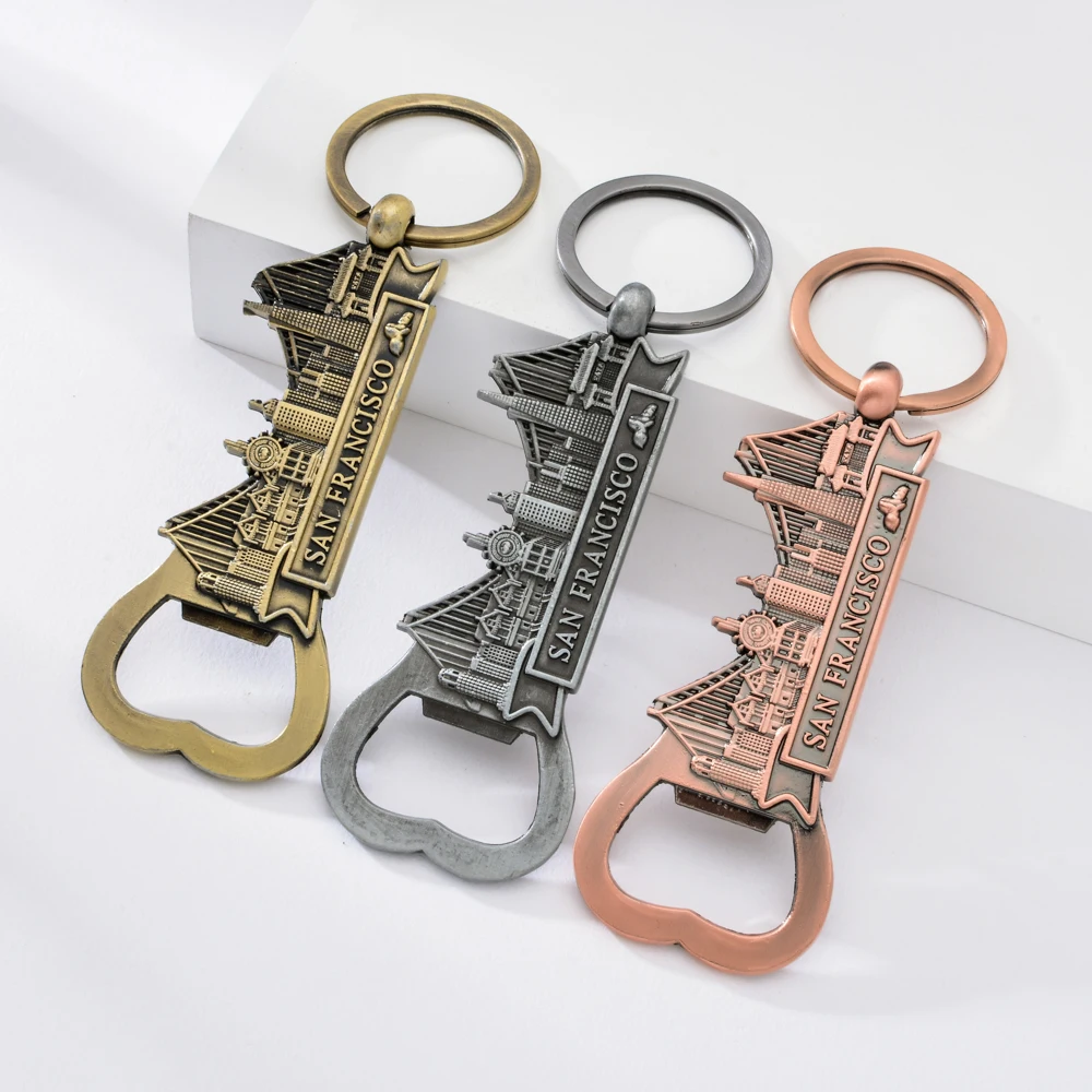 San Francisco key-chain Golden gate bridge Bronze Antique bottle opener keytag 
