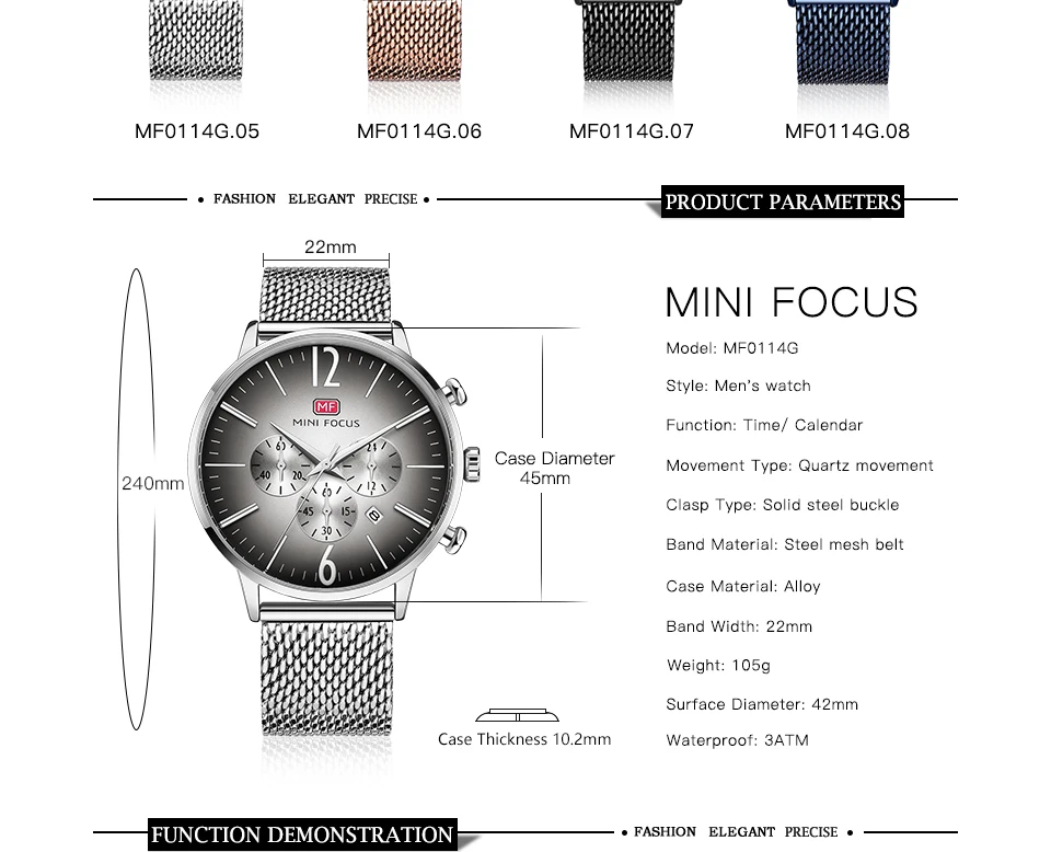 MINIFOCUS, модные мужские часы, люксовый бренд, водонепроницаемые, нержавеющая сталь, сетчатый ремешок, мужские часы, кварцевые часы, мужские часы