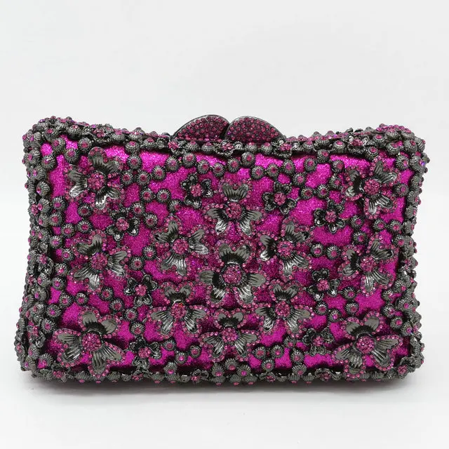 Purple Evening Bag Бутик De FGG элегантный цветок для женщин золото вечерние клатчи сумка Свадебные металлические кошельки и сумки Свадебная вечеринка Ужин сумка - Цвет: Purple Evening Bag