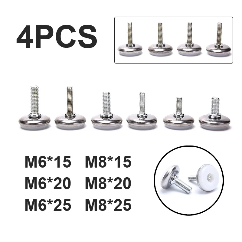 4Pcs Adjustable Steel Furniture Legs Anti-slip Base Table Cabinet Leg Pad Feet Leveler M6 M8 Screw Metal Furniture Foot Level