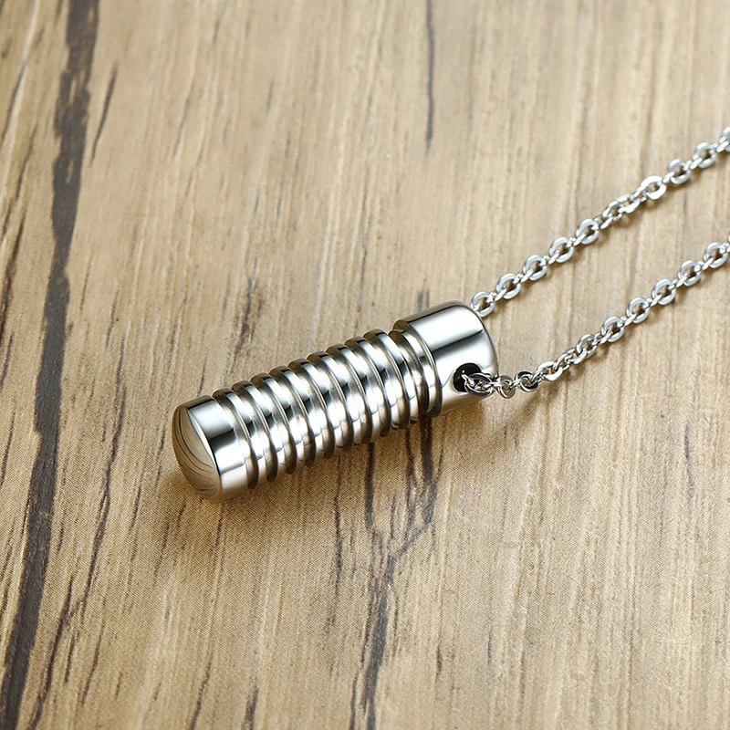 Vial Stash Necklace Pendant Secret Cylinder Urn Pill Hidden Steel