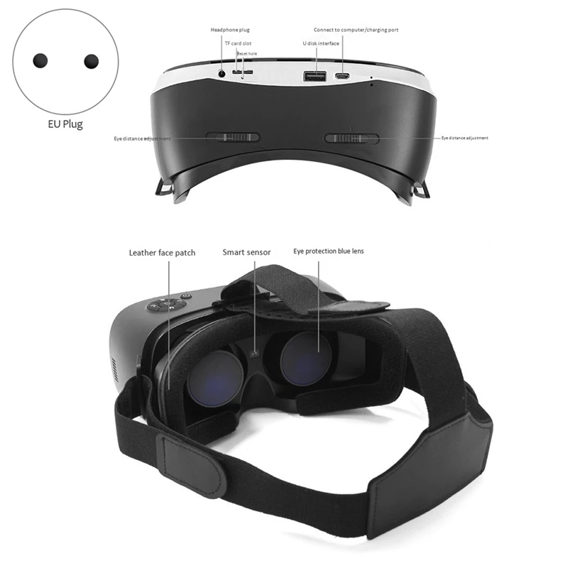 V61 VR Glasses 3D All-In-One Helmet WIFI Connection Smart Bluetooth Virtual Glasses 1080P HD 3500Mah (EU Plug)
