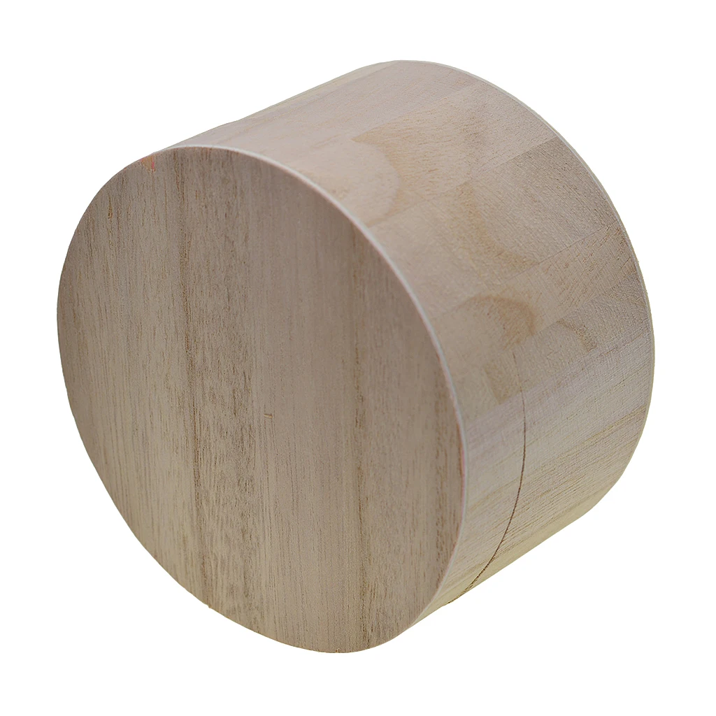 Round Unpainted Wooden Jewelry Box Plain Unfinished Wood Trinket Box Case Container with Lid, 4.53inch Dia