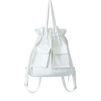 

Women Drawstring Multi-functional Portable Handbag Korean Style Canvas Cotton Shoulder Bag Reusable Machine Washable Backpack
