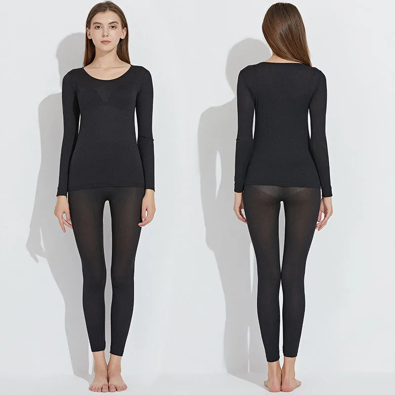 Зимний 37 градусов постоянная температура термальные наборы для женщин теплая зимняя одежда комплект из двух частей conjuntos de mujer - Цвет: Черный