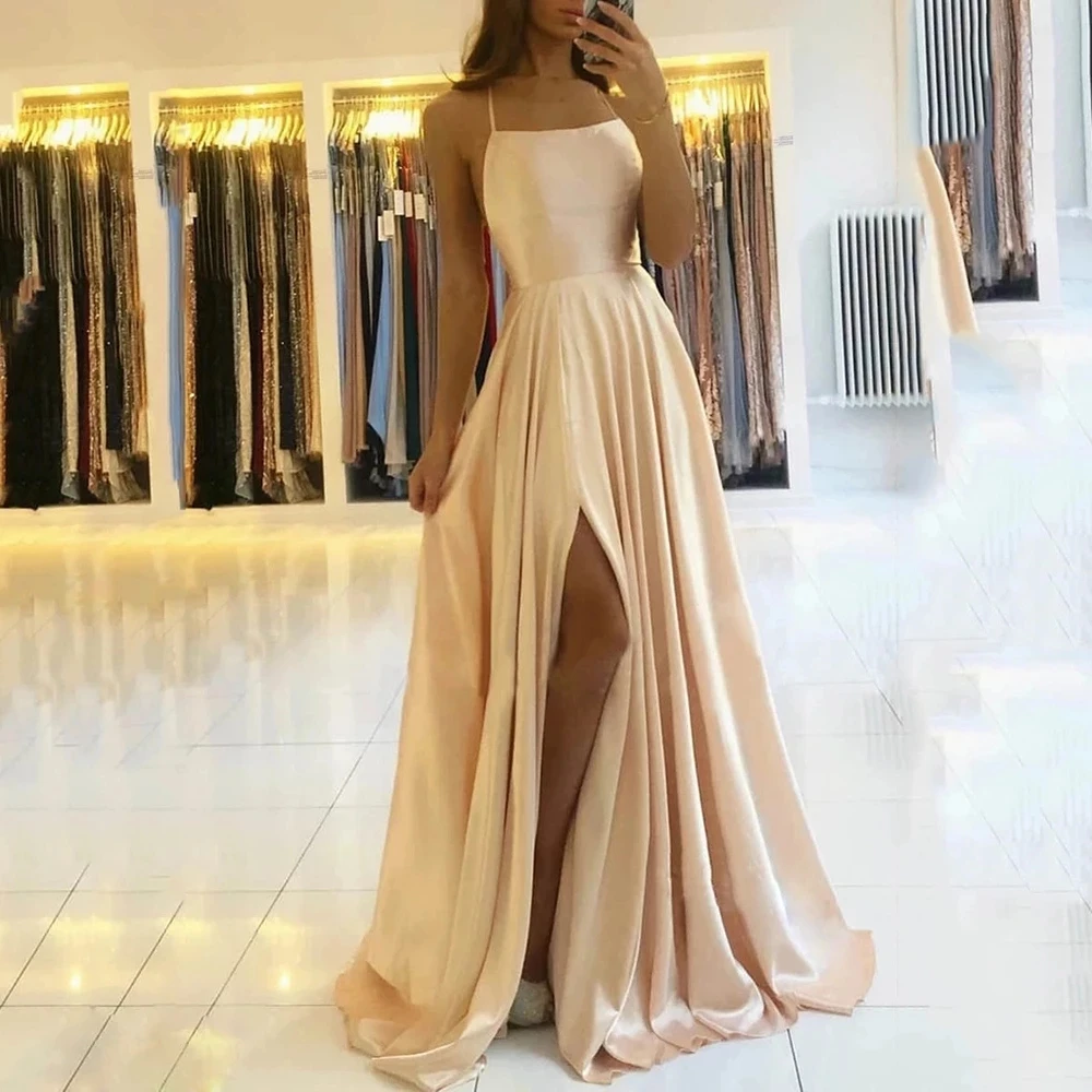 Vestido De noche Raso para fiesta De graduación, vestido Formal largo,  Simple, Sexy, con abertura - AliExpress Bodas y eventos