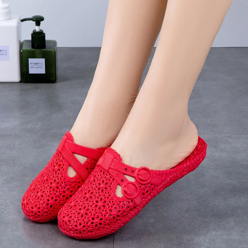 LLUUMIU verano zapatillas de moda hueca Fondo suave zapatos de hoyo zapatos mujeres sandalias de playa, zapatillas de plataforma, Rojo, Rosa