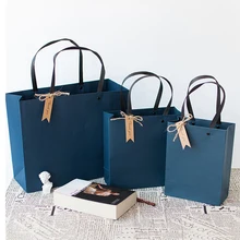 

S/M/L Black Navy Simple Business Large Paper Tote Bag Multifunction Clothing Party Birthday Gift Rivet Packaging Box
