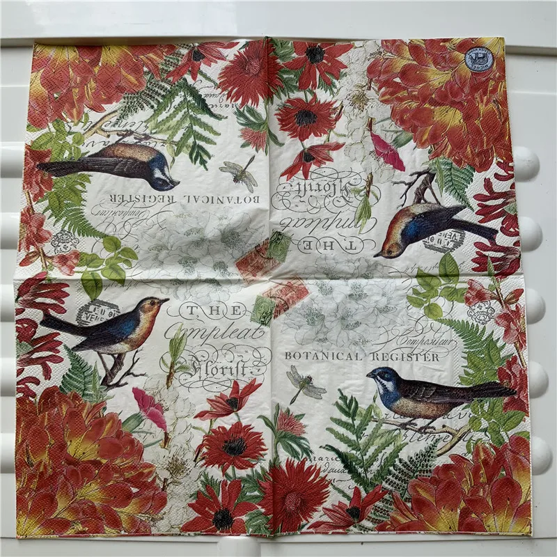 20 винтажных салфеток элегантная бумажная ткань птица стрекоза цветок лист