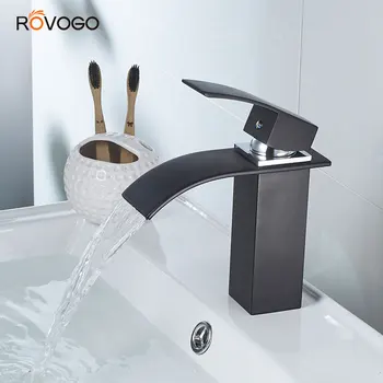 

ROVOGO Black Waterfall Bathroom Faucet, Single Handle Vanity Sink Faucet, Rv Lavatory Vessel Faucet Basin Mixer Tap Matte Black