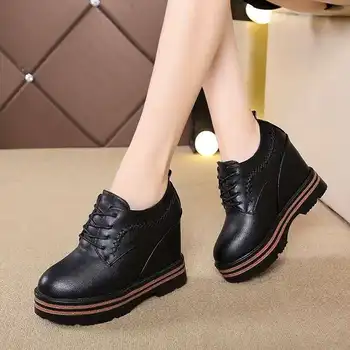 

Women Wedges Platform Ankle Boots Vintage Round Toe Lace Up PU Leather Shoes Woman Autumn Casual Height Increasing Shoes