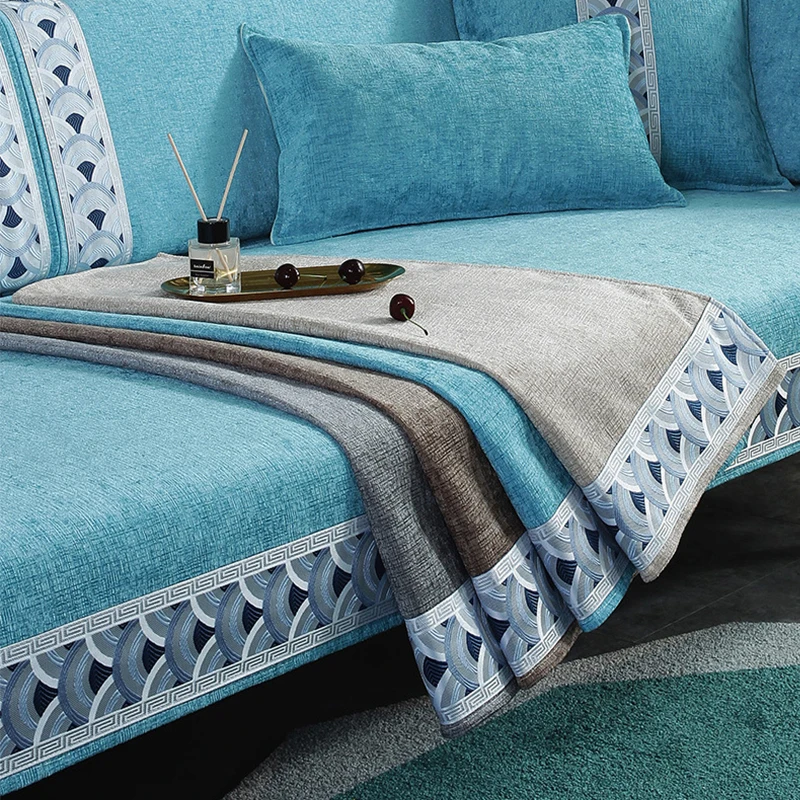 

Chenille Anti-dirty Non-slip Sofa Cover Pet Dog Mat Cushion Removable Multi-size Corner Sofa Towel For Sectional Sofa Blue