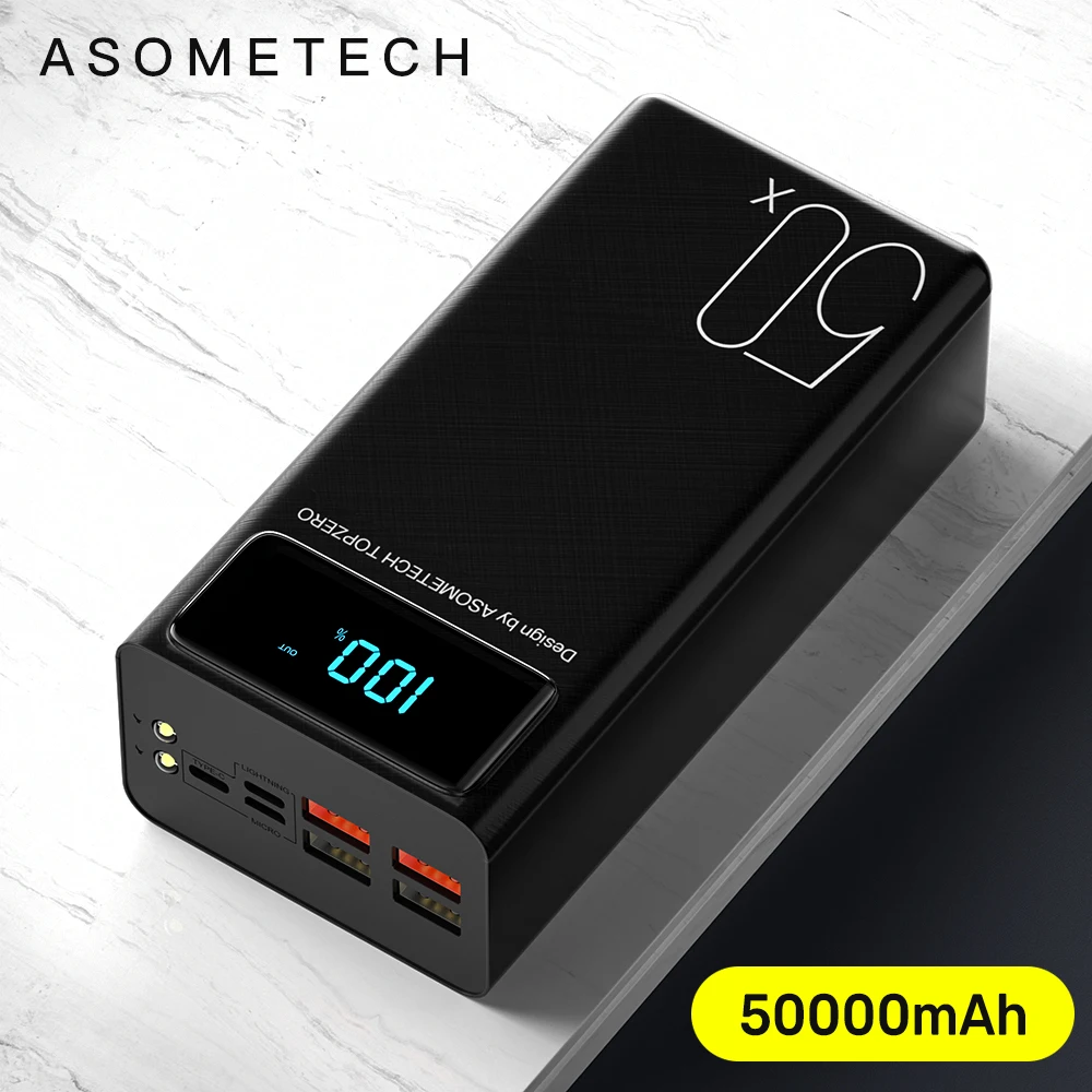 Hot Sale Products! Power Bank 50000mAh Large Capacity LED Powerbank 50000 mAh 2.1A Fast Charging External Battery Charger For iPhone Xiaomi Samsung