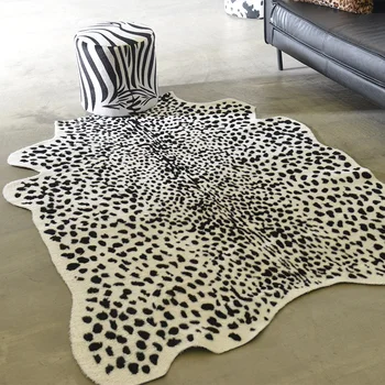 

Big size natural shaped cowhide faux fur rug decorative leopard print pattern artificial fur floor mat