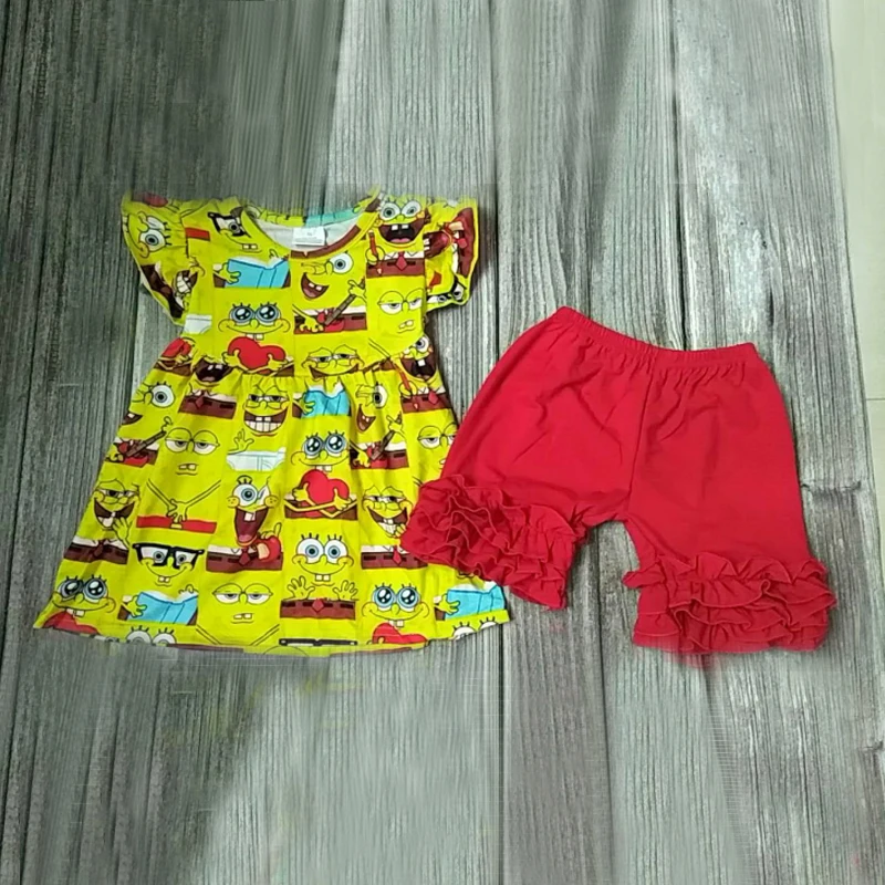 Комплект летней одежды для девочек; повседневная одежда с губкой и Бобом; Эксклюзивная детская одежда;