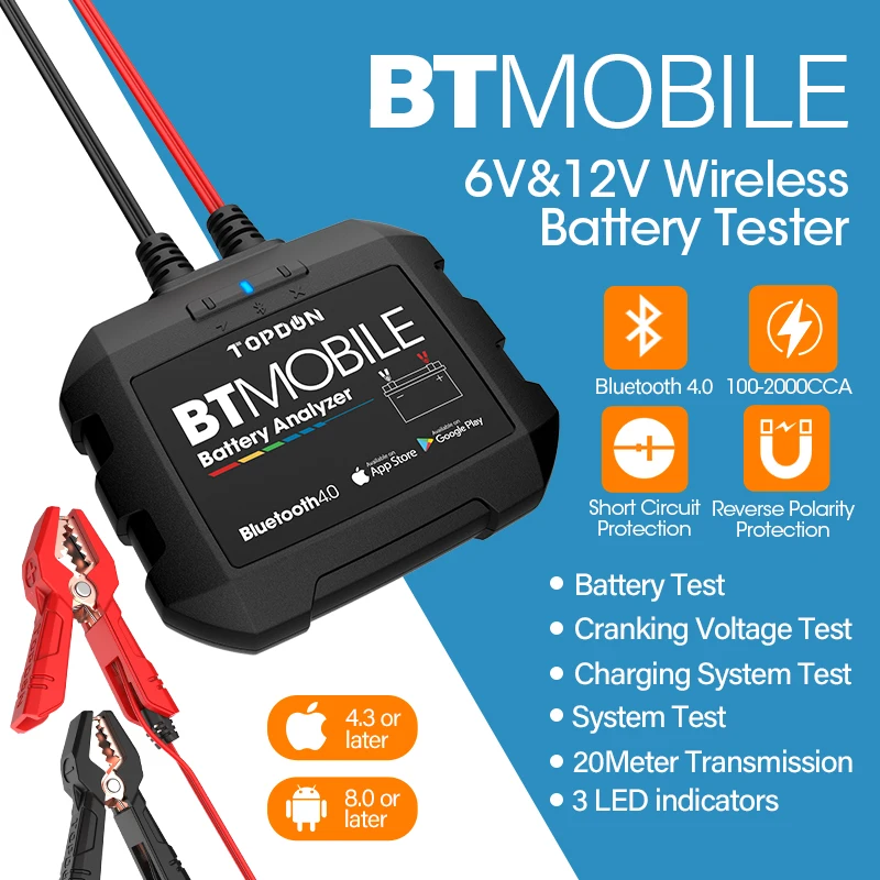 TOPDON Bluetooth Автомобильный Батарея тестер BT мобильного 12V Беспроводной монитор 100