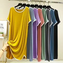 Modal Nightdress Short Sleeve Mom Big Size Loose Homewear Print Soft Sleepwear Fashion Candy Color Sleepdress KPaCotAkoWka